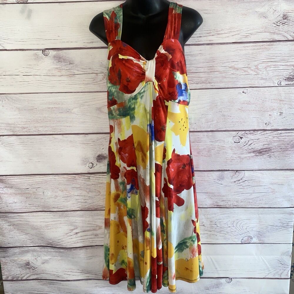 Sea & Anchor Womens Floral Dress Size M Sleeveless Fit Flare Multicolor Beach